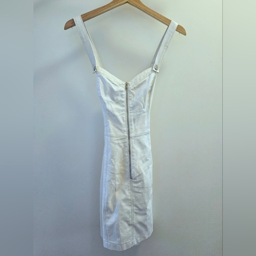 GUESS white PU Leather Zips in front strap  mini dress Small